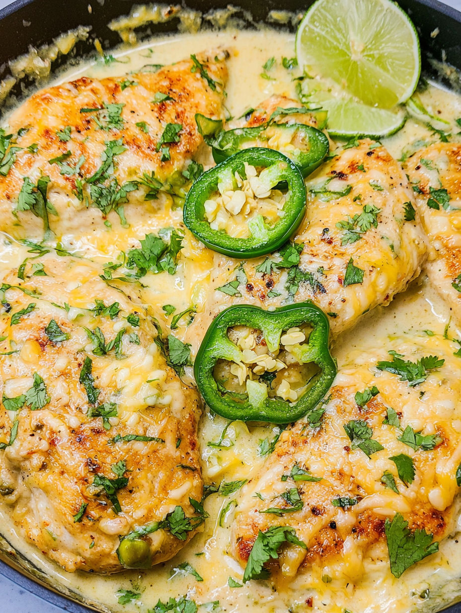 Patelnia z kurczakiem, jalapeño i serem.