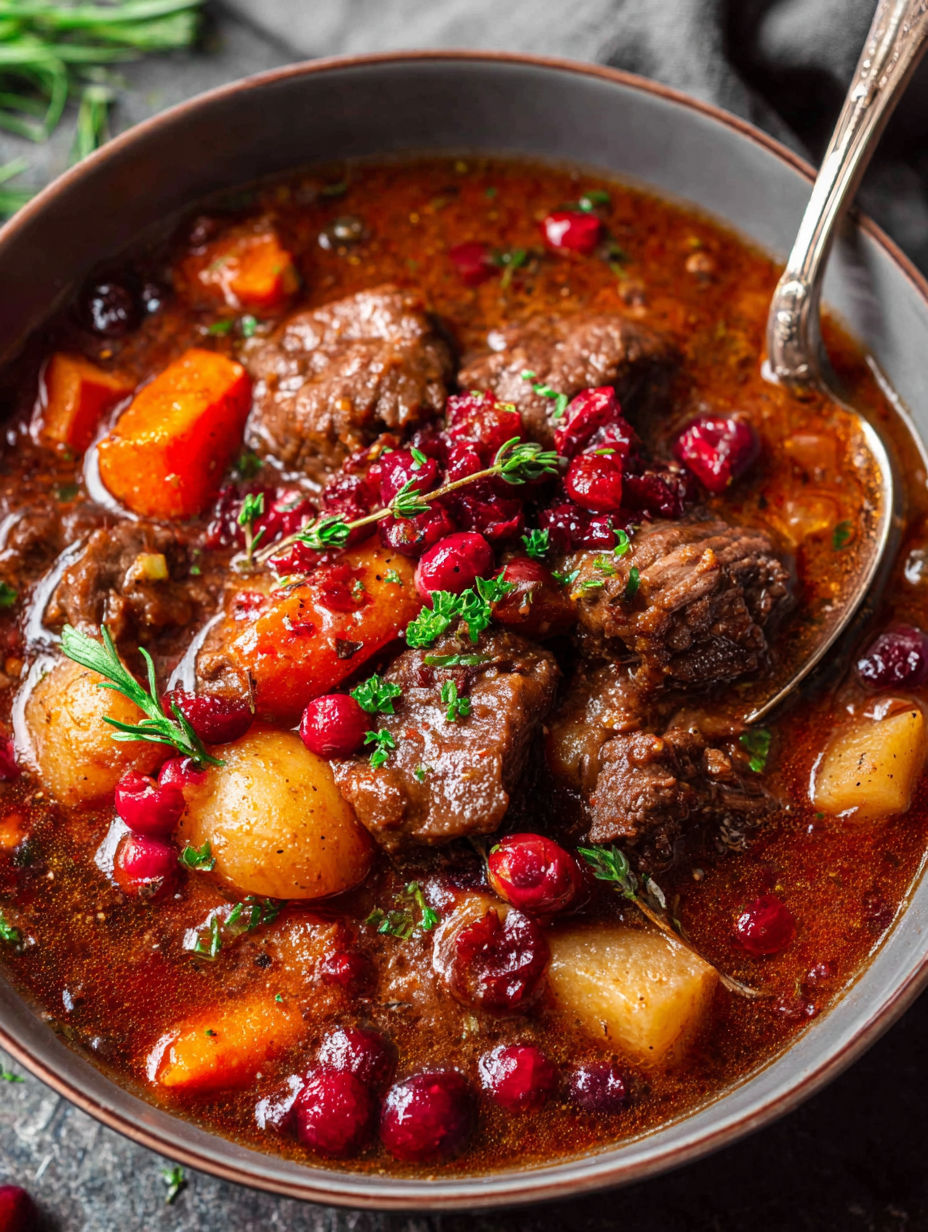 Miseczka gulaszu z mięsem i warzywami.