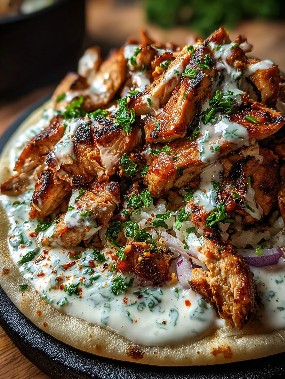 Talerz z kurczakiem i sosem.