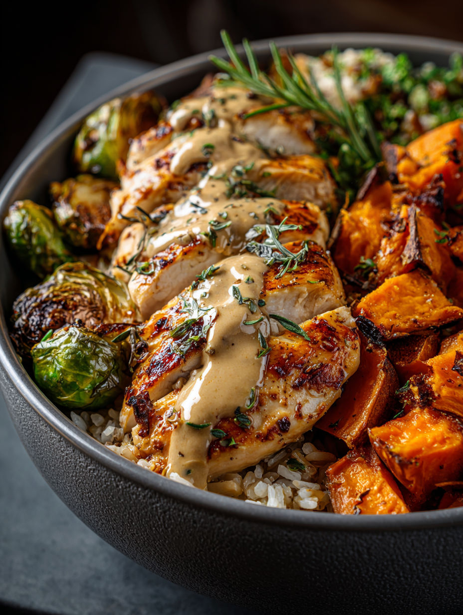 Talerz z jedzeniem: kurczak i warzywa.