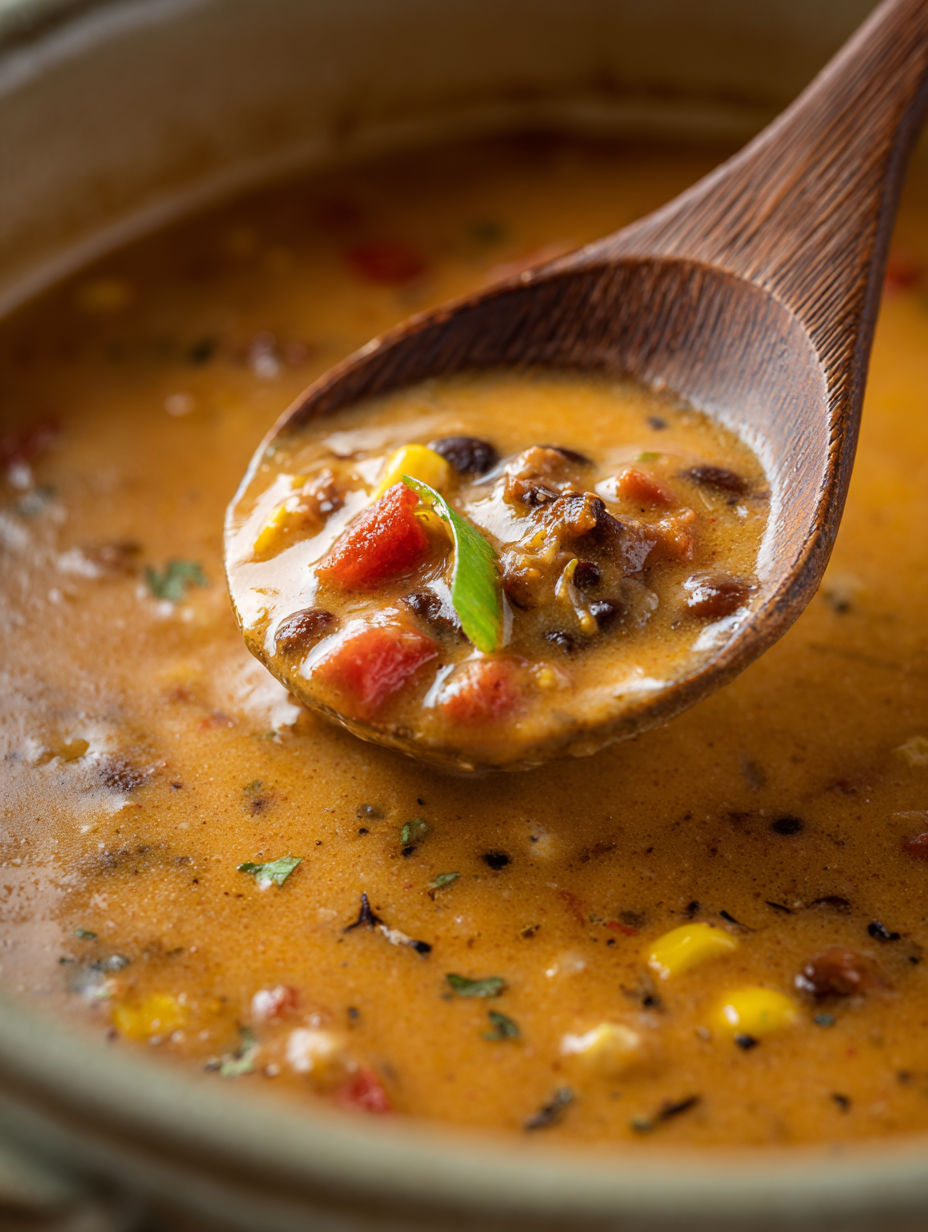 Drewniana łyżka w misce z zupą.