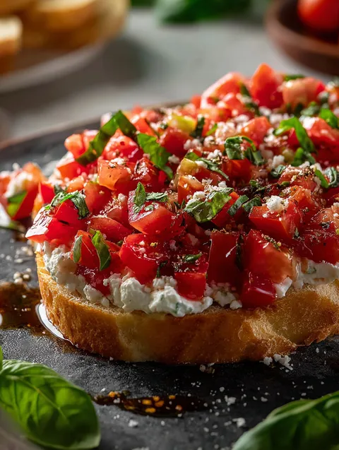 Talerz dipu bruschetta z pomidorami i bazylią