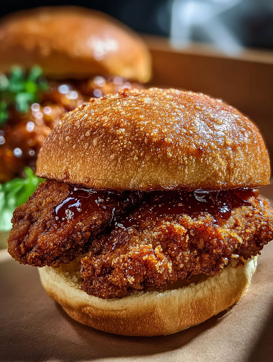 Chrupiąca kanapka z ostrym miodem i kurczakiem.