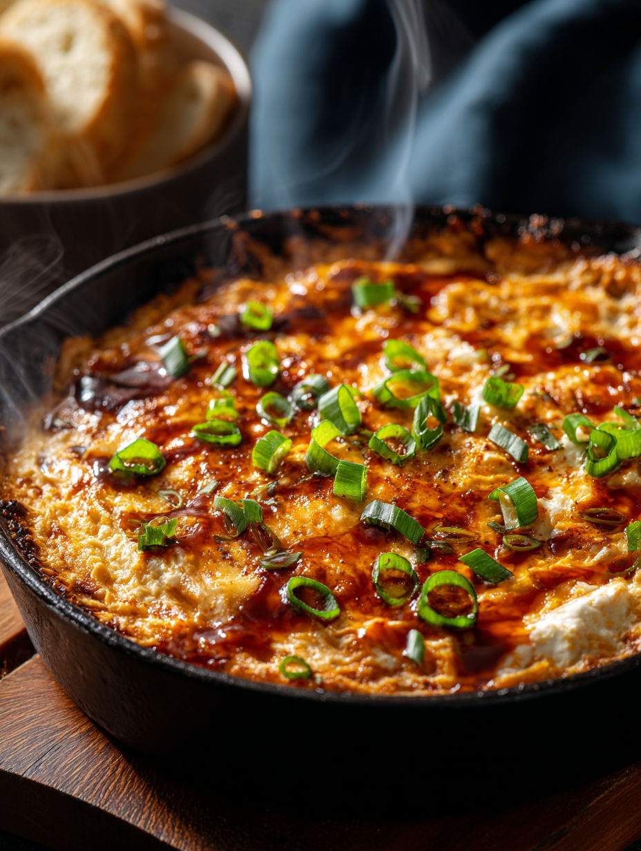 Zbliżenie na pyszny dip z kurczaka BBQ z dymnym aromatem.