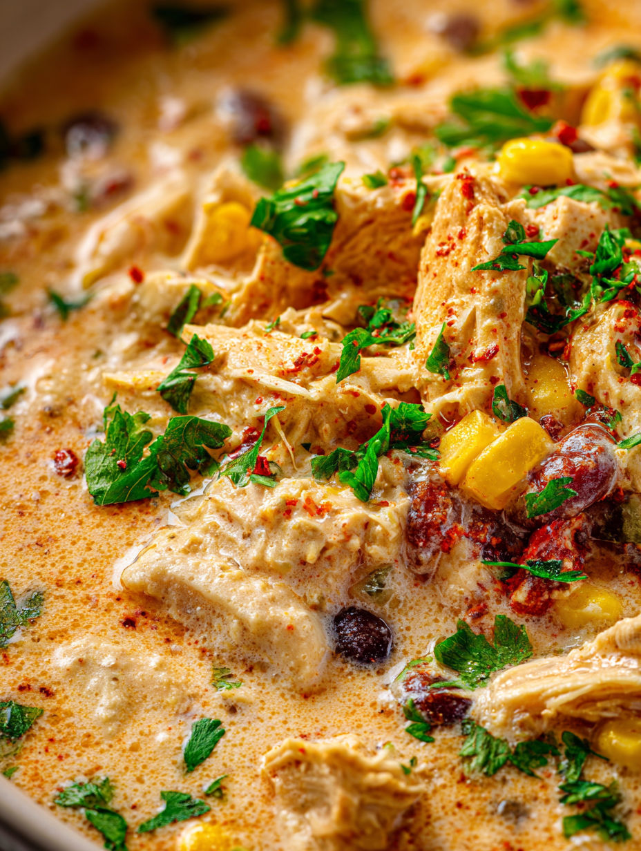 Zbliżenie na wolnowar z chili z kurczaka.