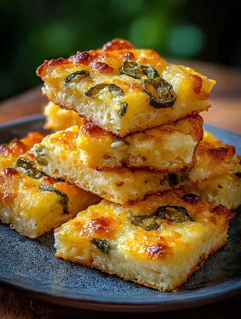 Kwadraty serowe z jalapeño na talerzu.