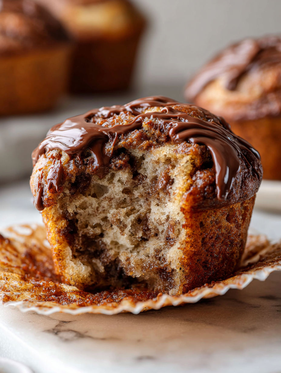 Kawałek muffina z Nutellą i bananem.
