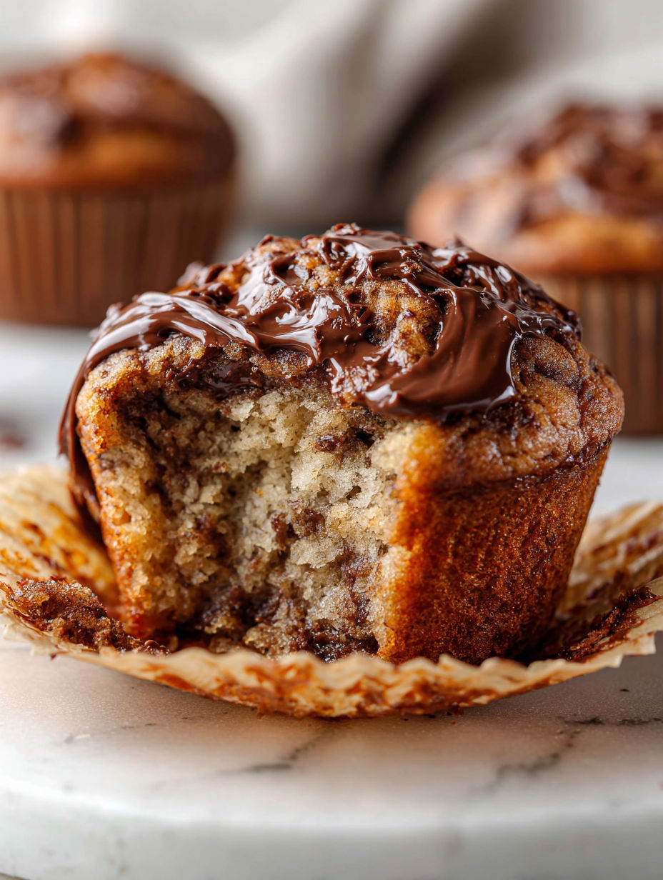 Muffinka oblana czekoladą z ugryzieniem.