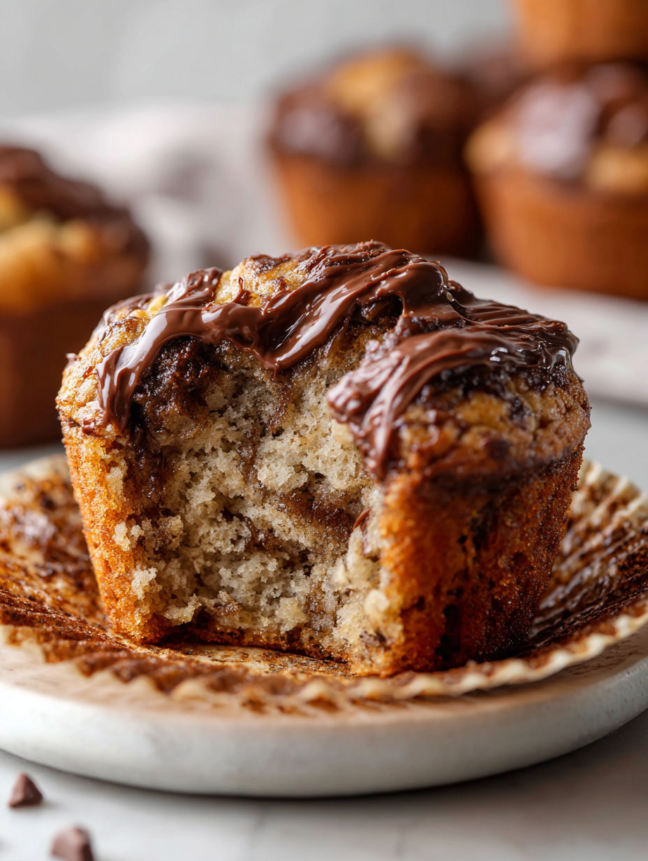 Muffinka oblana czekoladą z polewą czekoladową na wierzchu.
