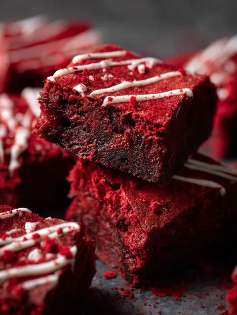 Brownie czerwony aksamit z białym lukrem.