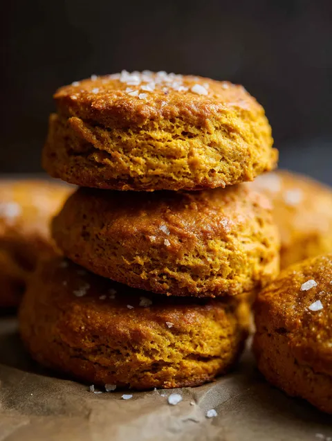 Małe pumpkin biscuits z cukrem na wierzchu.