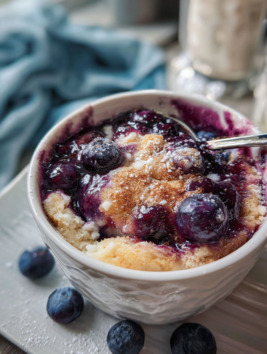 Miseczka z zapiekanymi płatkami owsianymi z musem borówkowym.