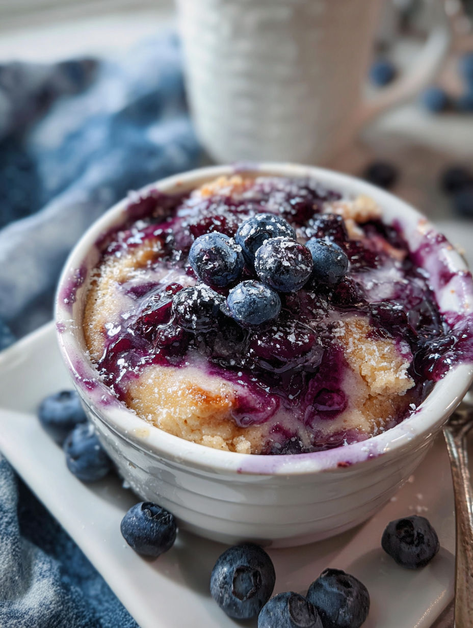 Miseczka z zapiekanymi płatkami owsianymi z musem borówkowym.