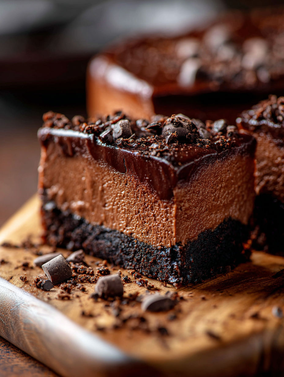 Kawałek czekoladowego sernika.