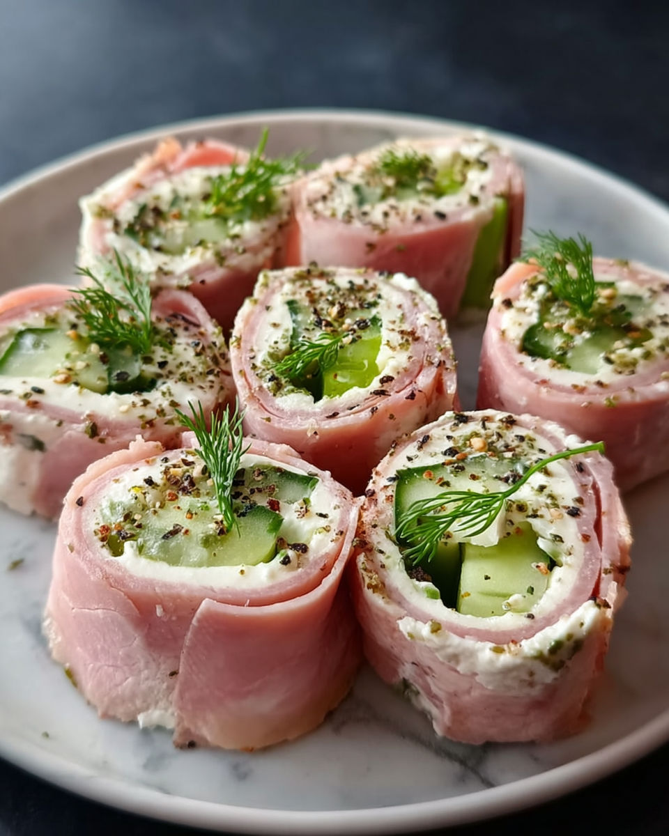 Roladki z szynki, serem i ogórkiem.