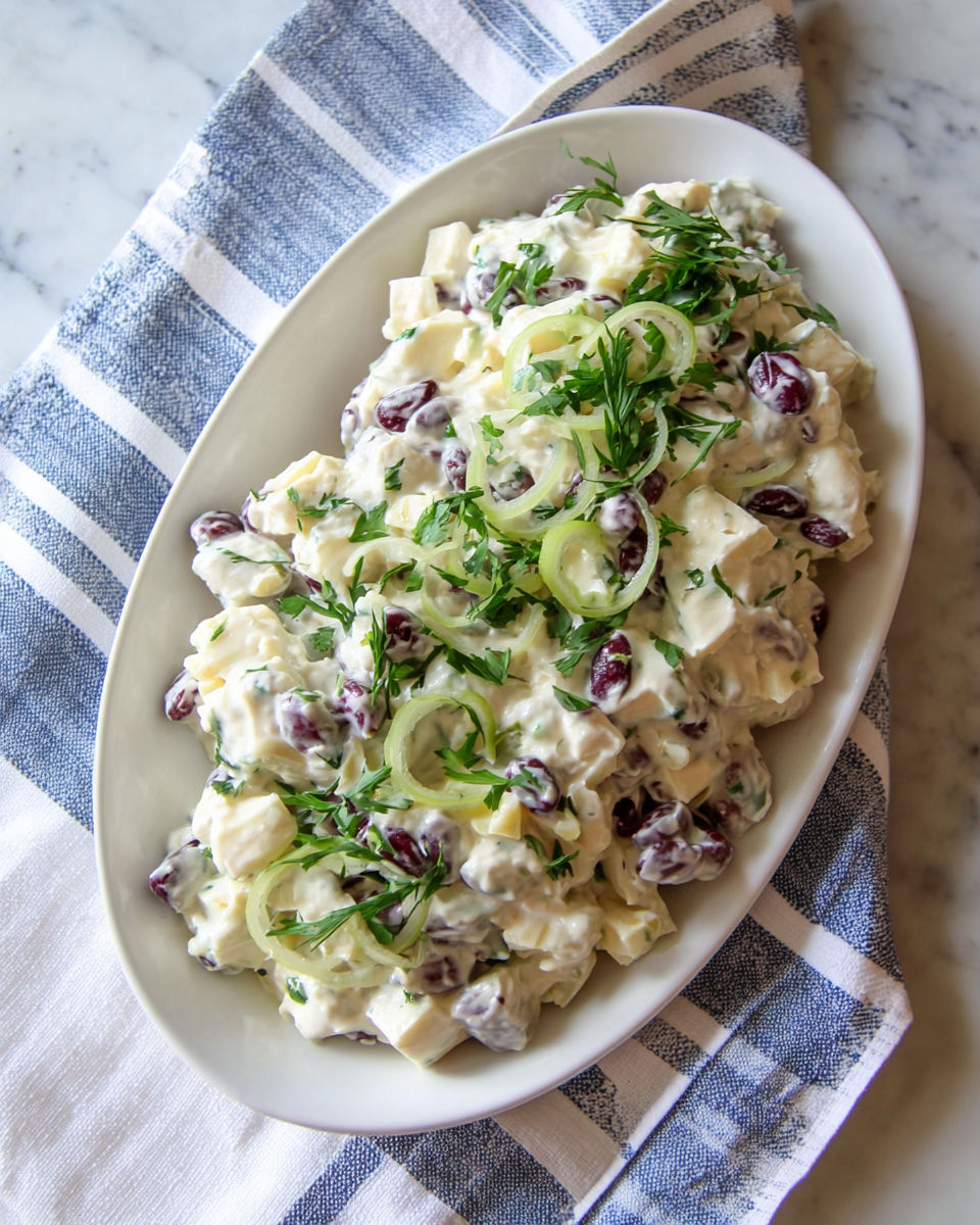 Sałatka śledziowa z porem, jajkiem i czerwoną fasolą.