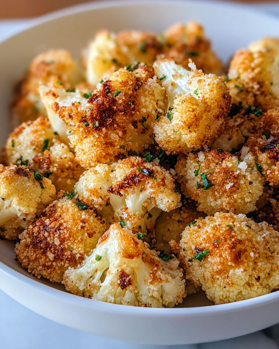 A bowl of cooked cauliflower with Parmesan cheese.