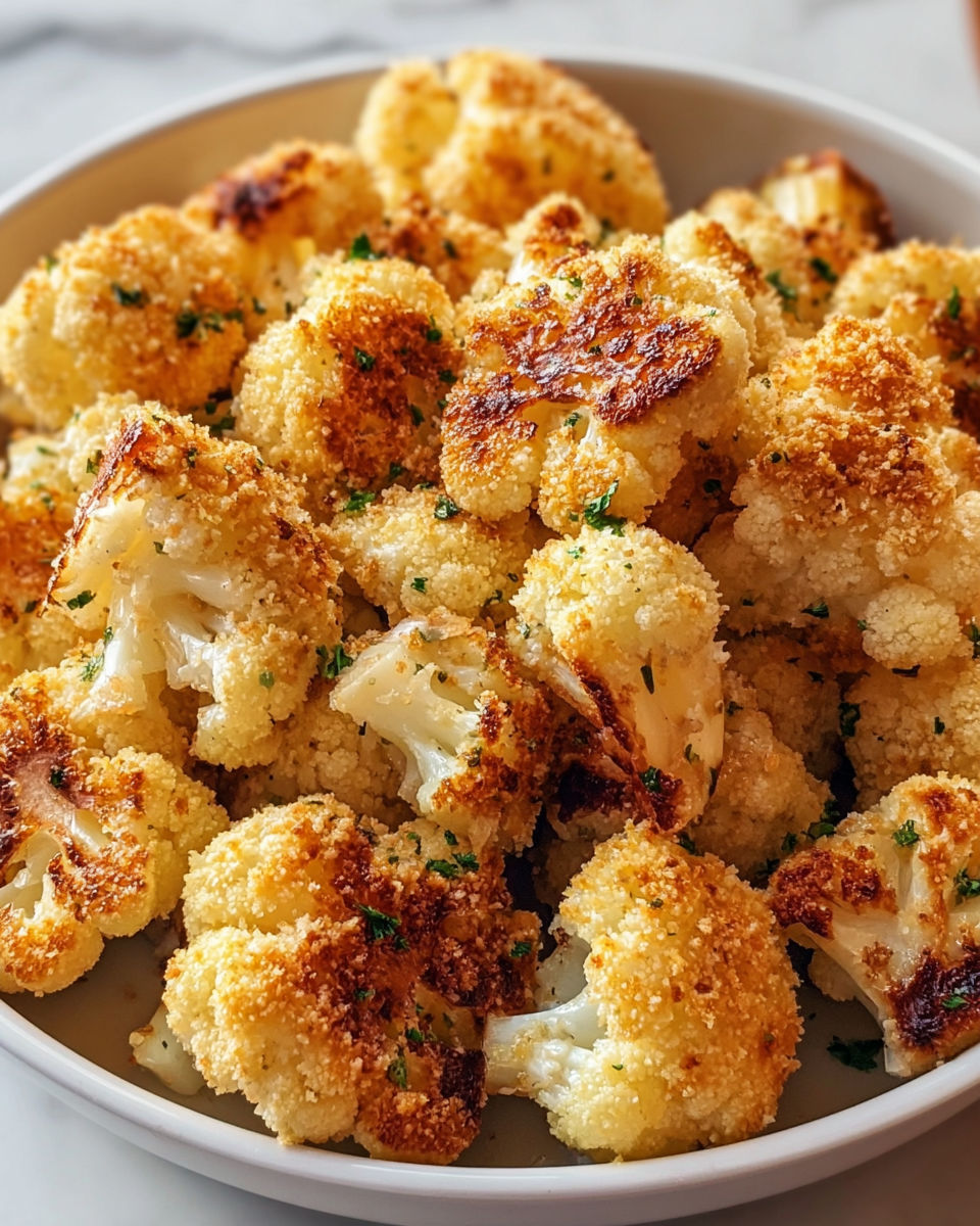 A bowl of cooked cauliflower with Parmesan cheese.