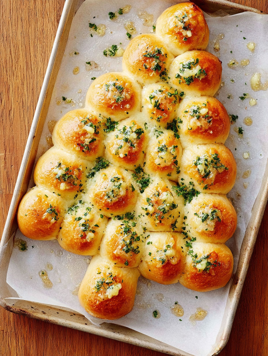 A tray of bread with cheese and herbs.