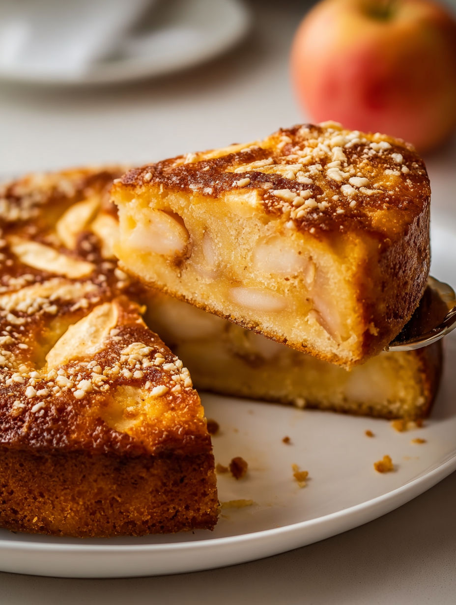 A slice of apple pie on a plate.