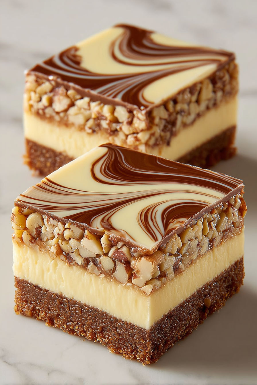 A slice of chocolate cake with nuts.