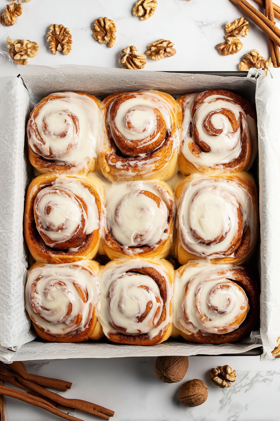 A box of cinnamon rolls.