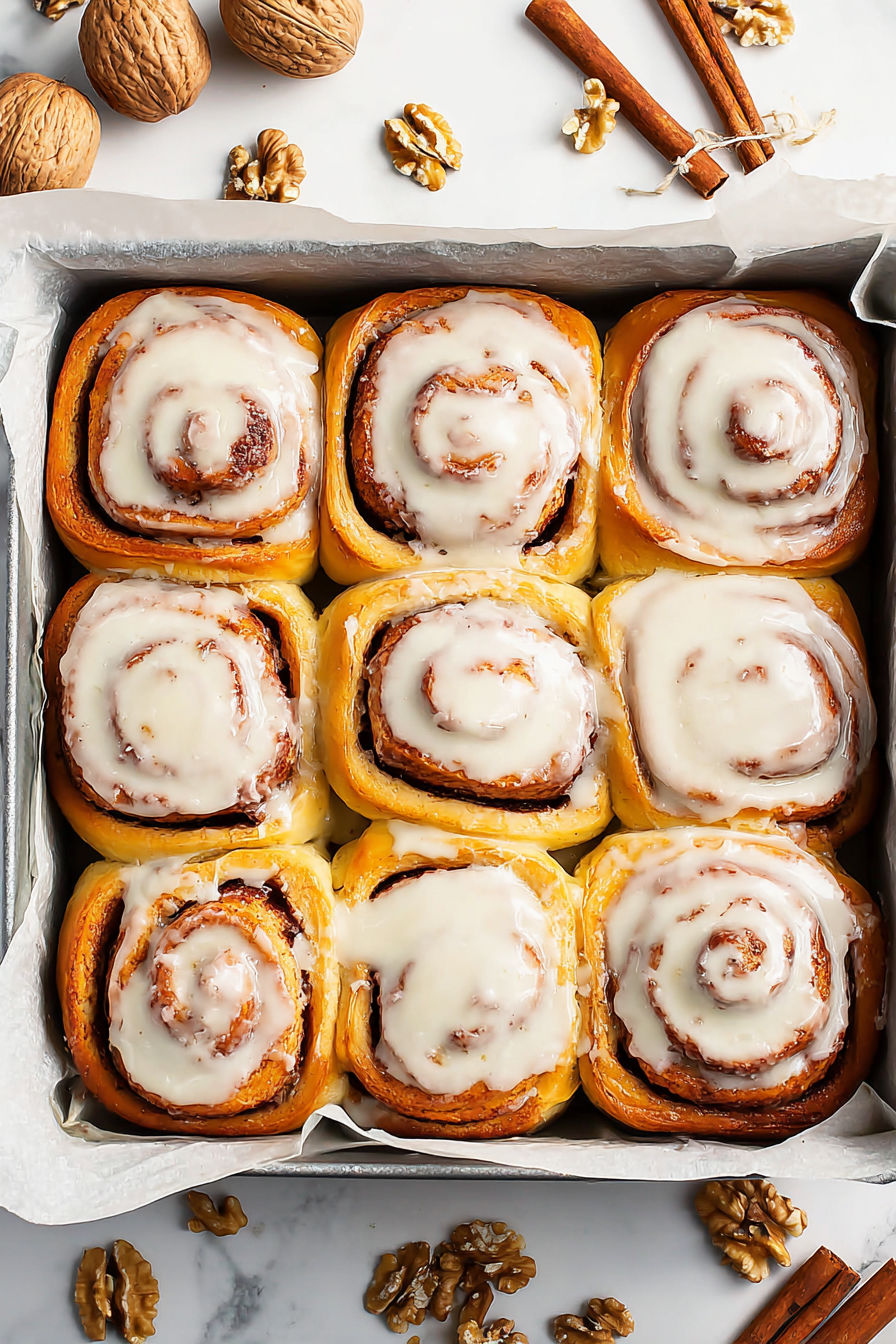 A box of cinnamon rolls.