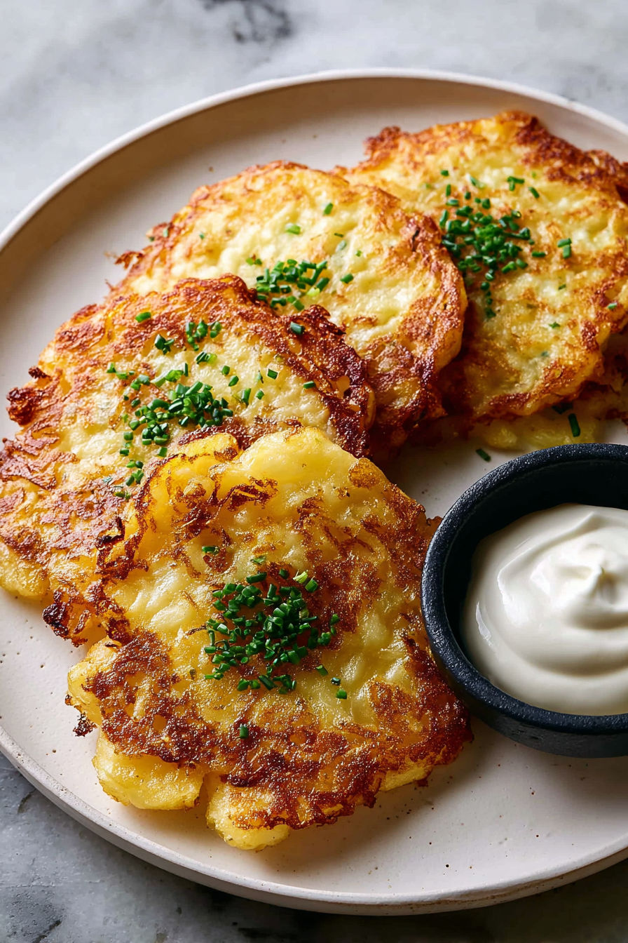 A plate of fried potatoes with a bowl of sauce.