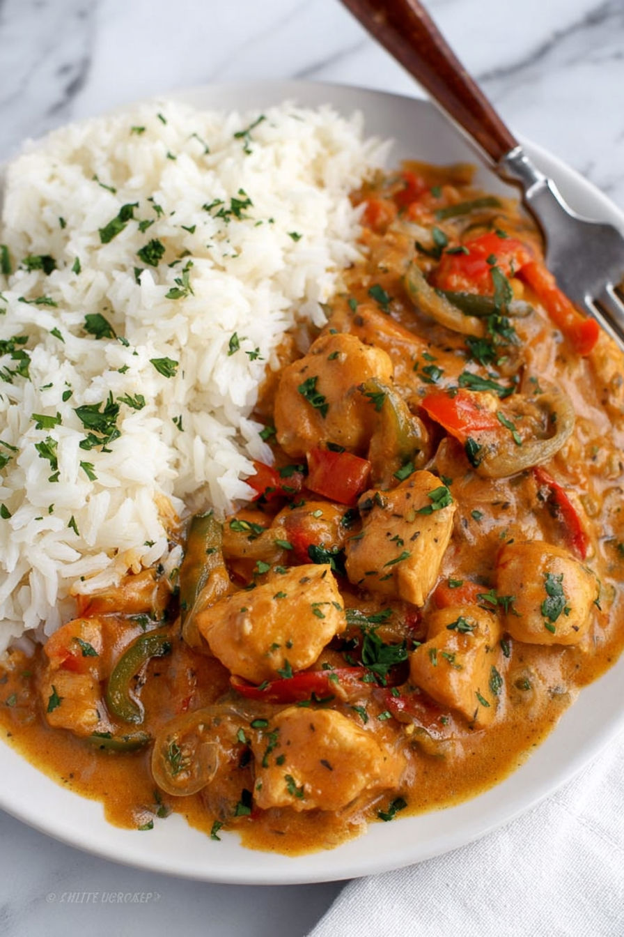 A plate of chicken and rice.