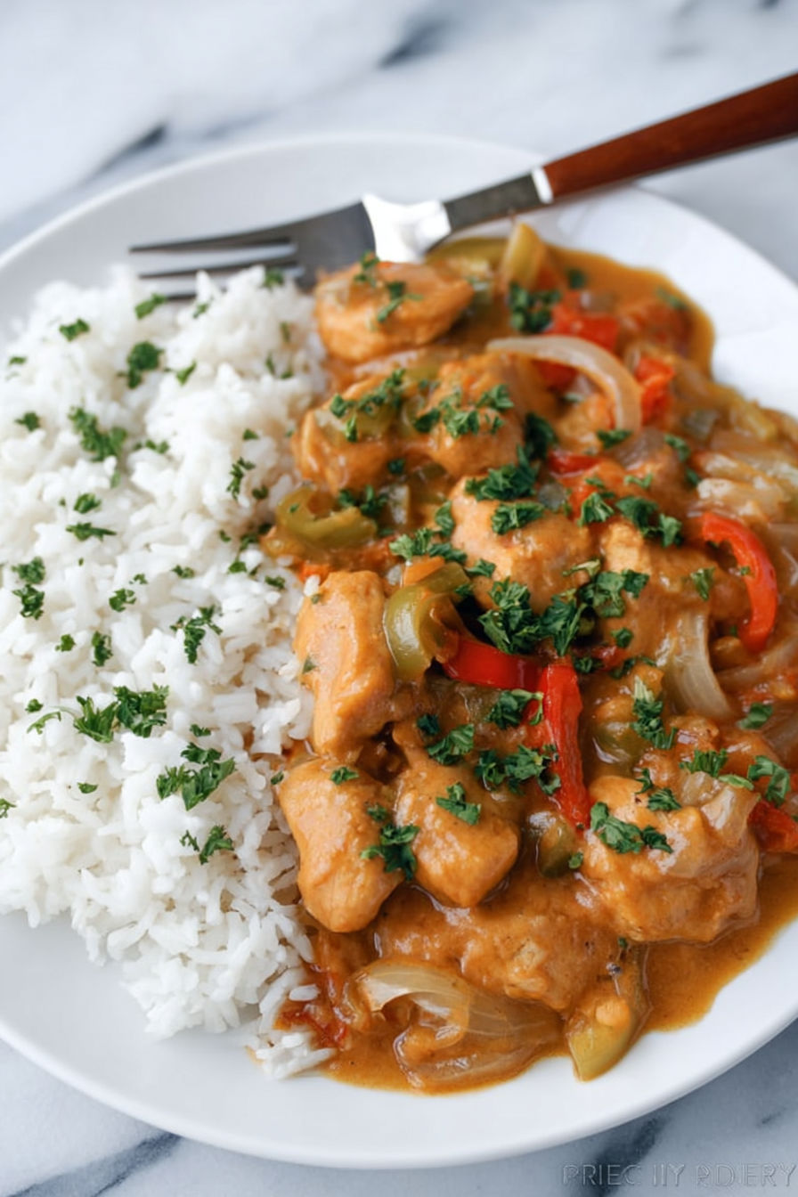A plate of food with rice and meat.