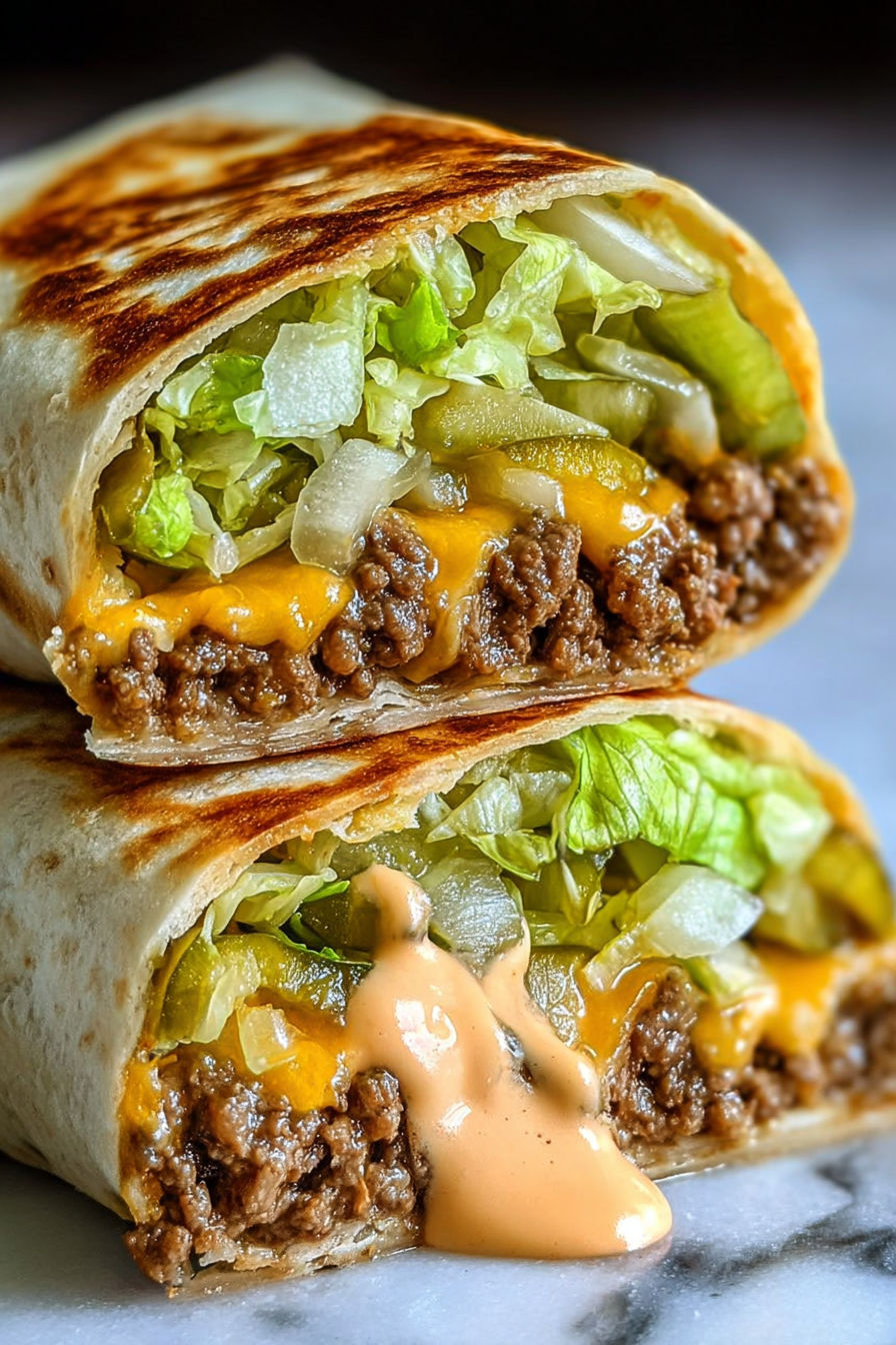 A burger in a wrap with lettuce and cheese.