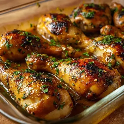 A pan of chicken with a brown sauce.