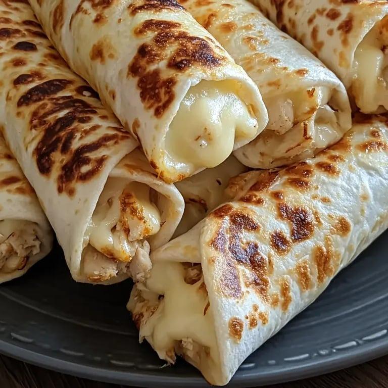 A plate of food with a cheese and chicken wrap.