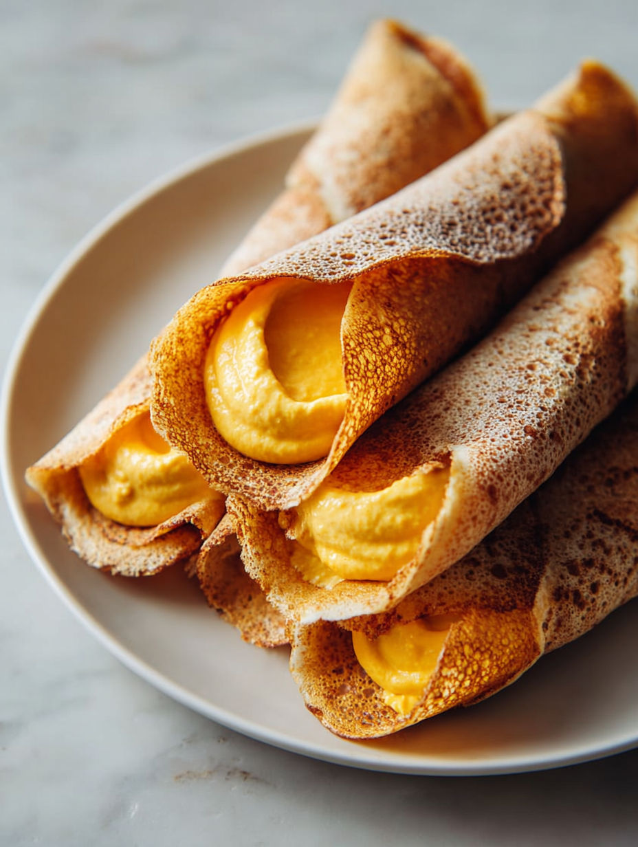 A plate of food with a creamy filling.