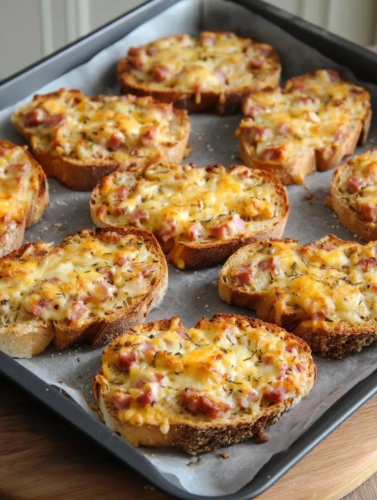 A tray of cheese and ham sandwiches.