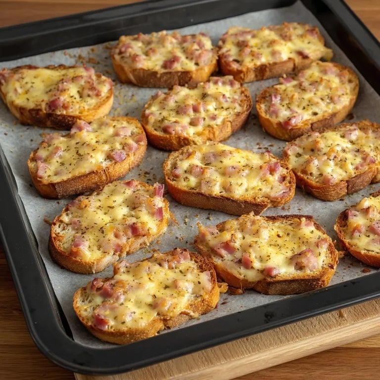 A tray of cheese and ham sandwiches.