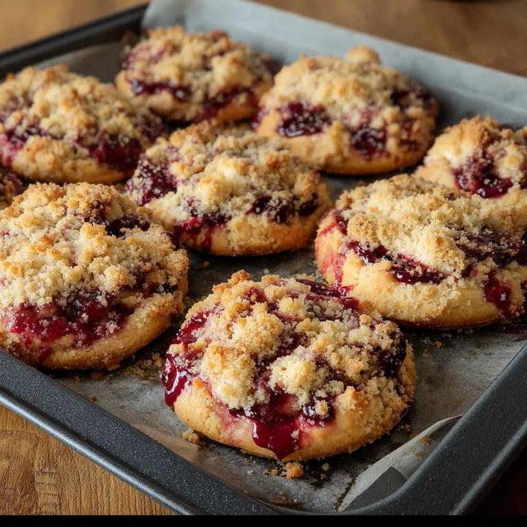 A pan of pastries with berries on top.