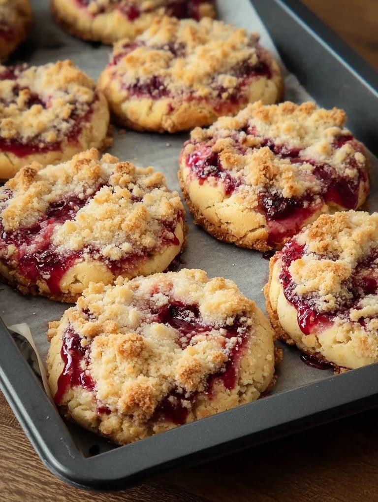 A pan of pastries with berries on top.