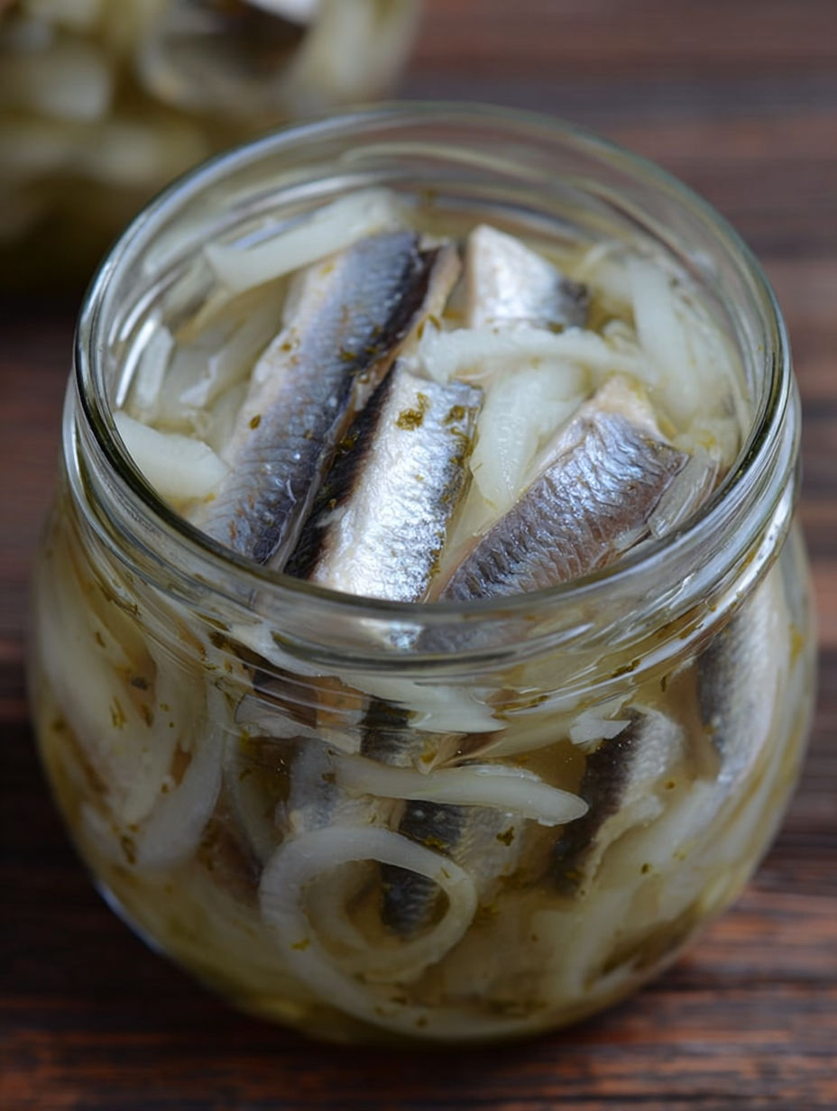 A jar of pickled herring.