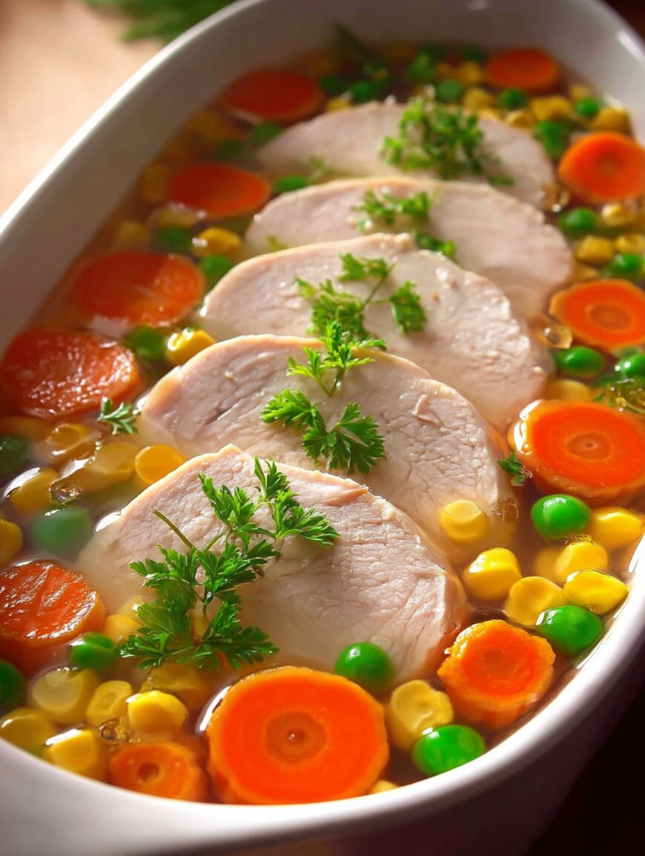 A bowl of food with chicken and vegetables.