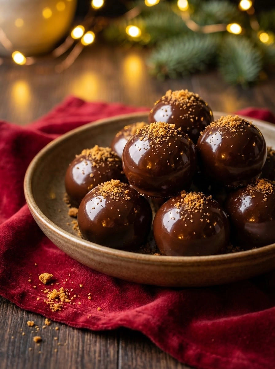 A bowl of chocolate covered balls.