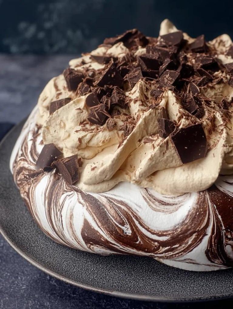 A plate of chocolate and whipped cream dessert.