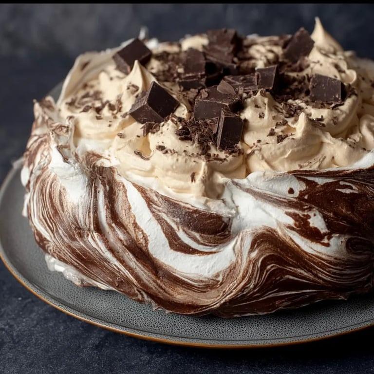 A chocolate cake with white frosting.