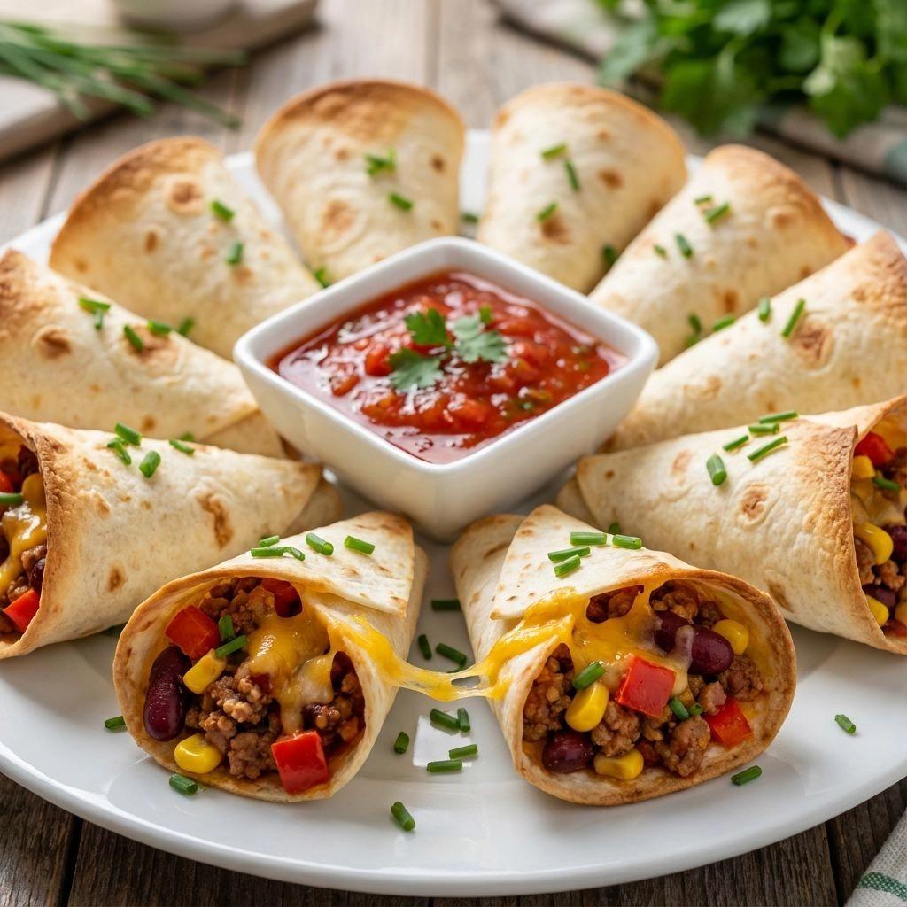 A plate of Mexican food with a bowl of salsa.