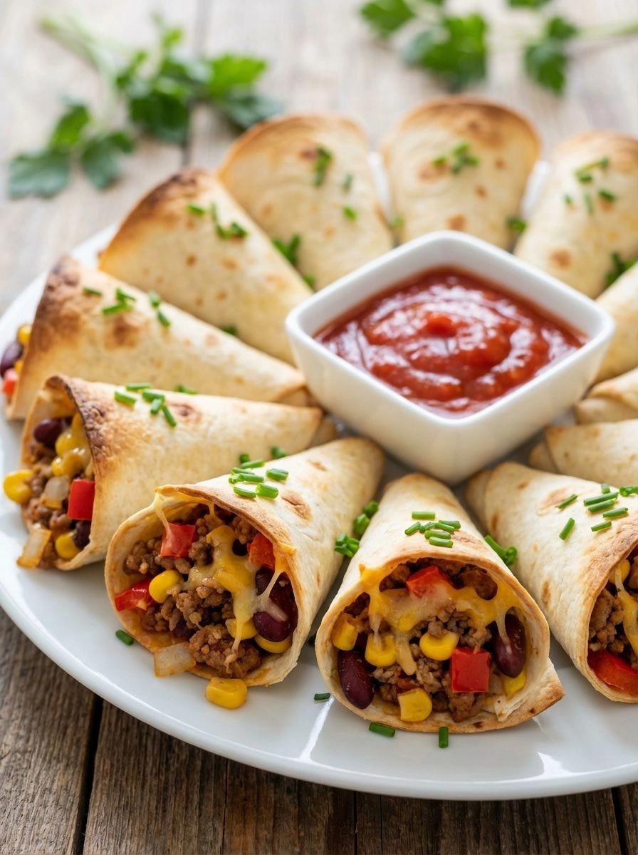 A plate of Mexican food with tortillas and salsa.