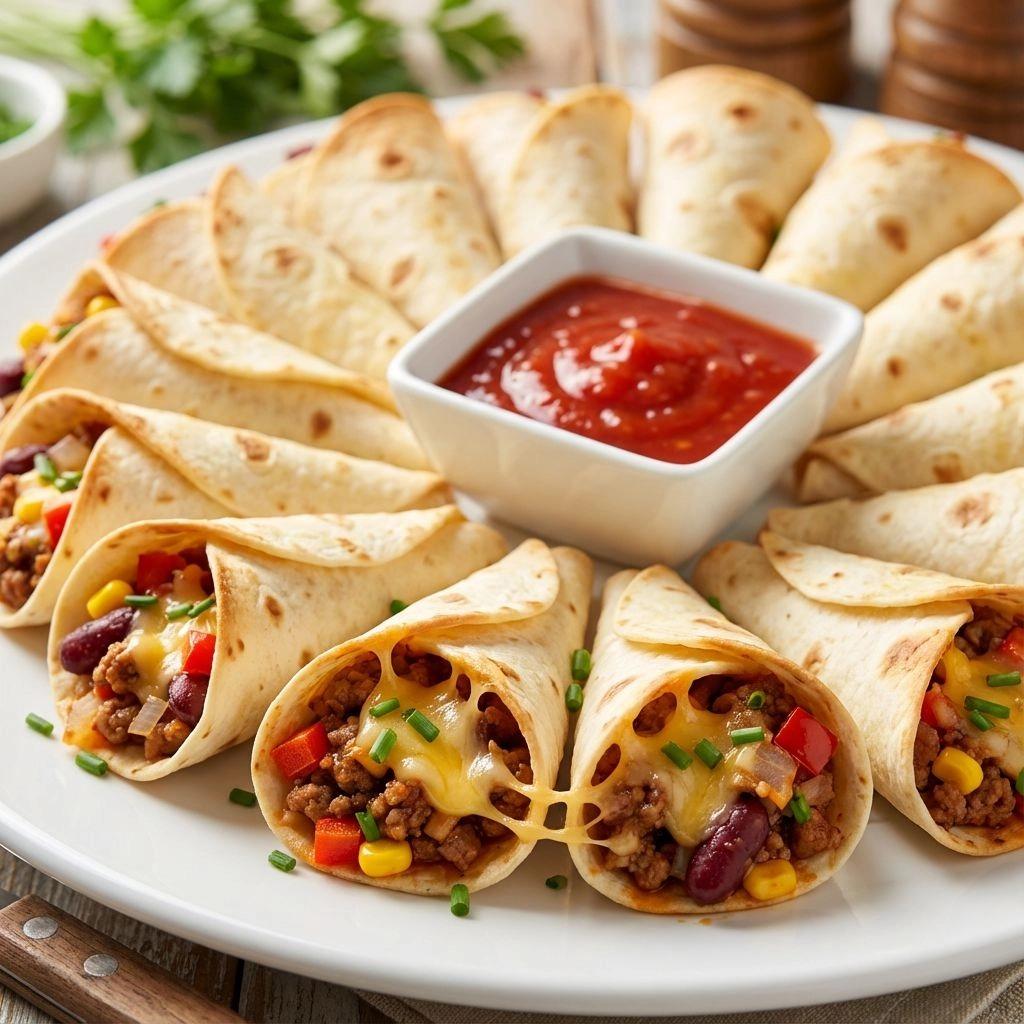A plate of Mexican food with a bowl of salsa.