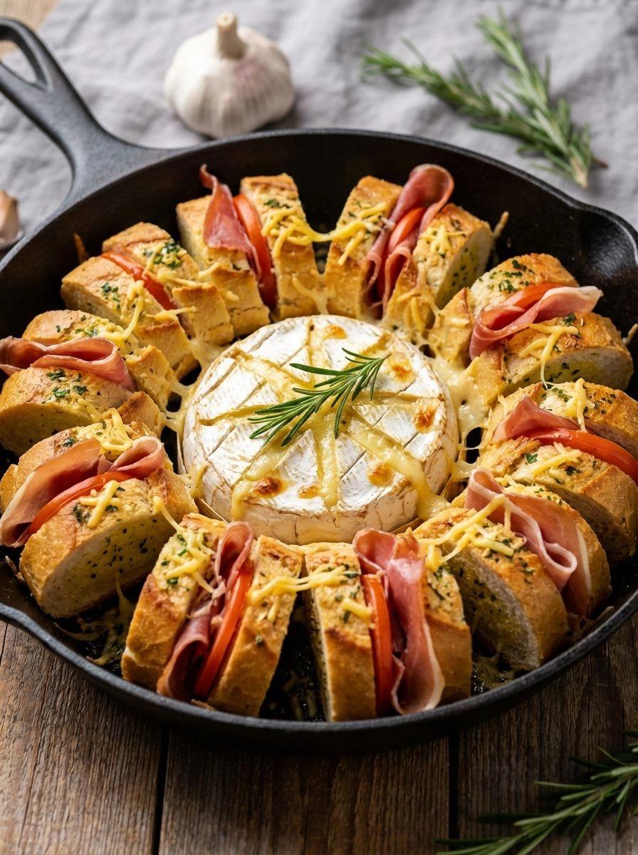 A pan of food with cheese and ham.