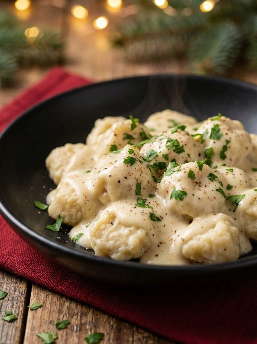 A bowl of food with a green garnish.