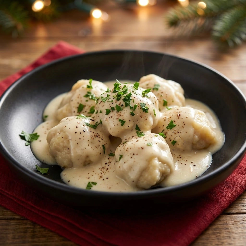 A bowl of food with a green garnish.