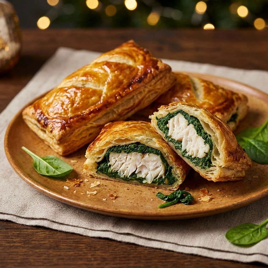 A plate of pastries with spinach.